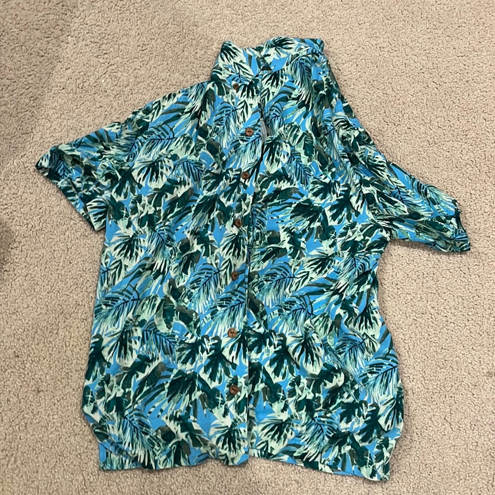 Caribbean Button Down Shirt, Green Blue Colored, Medium